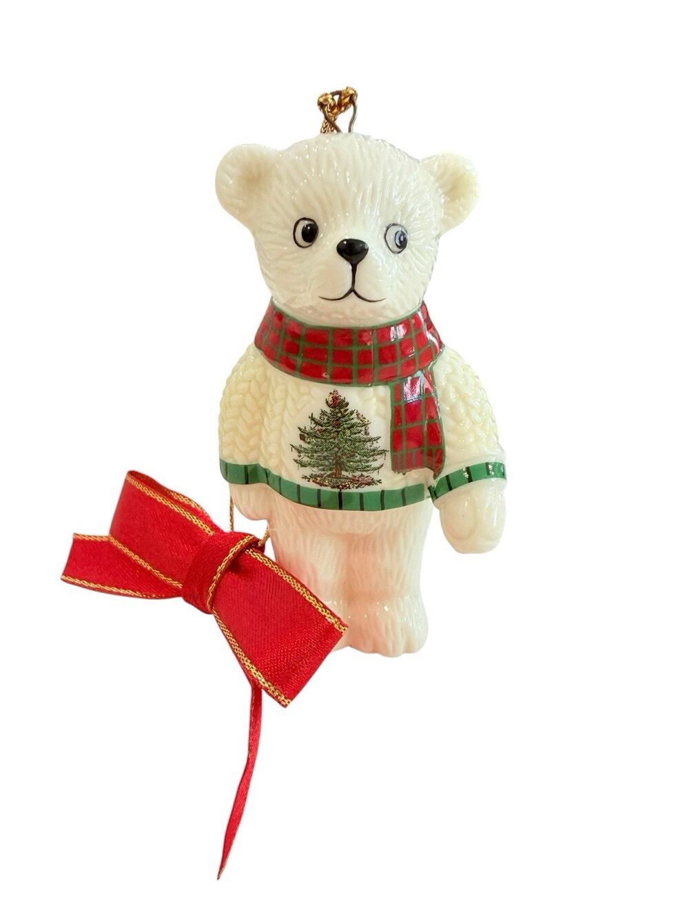 SPODE Christmas Tree Sweater Teddy Bear Ornament No Box 3”